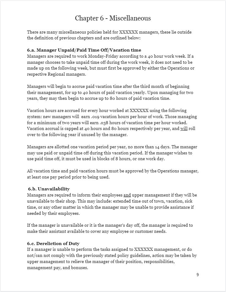 Management Policy Handbook Template